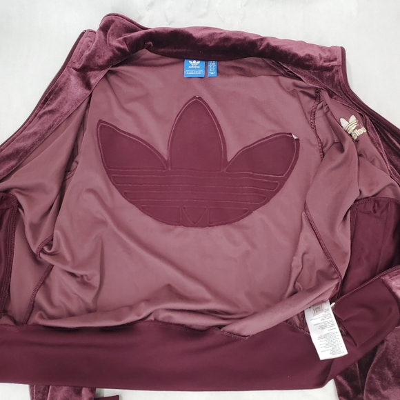 Adidas Velour Firebird Trefoil Track Jacket Maroon Gold Pockets Medium Y2K - Picture 17 of 17